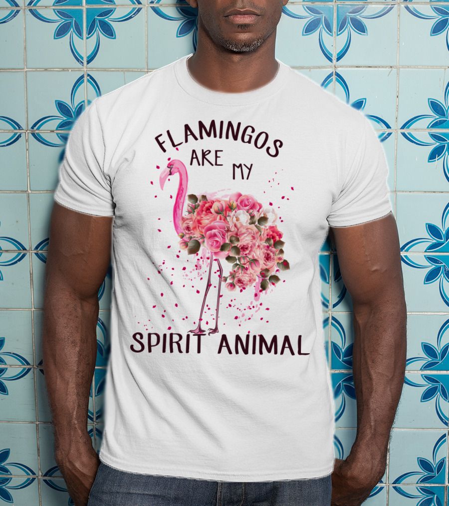 Flamingos Are My Spirit Animal Floral Flamingo Roses T-Shirt