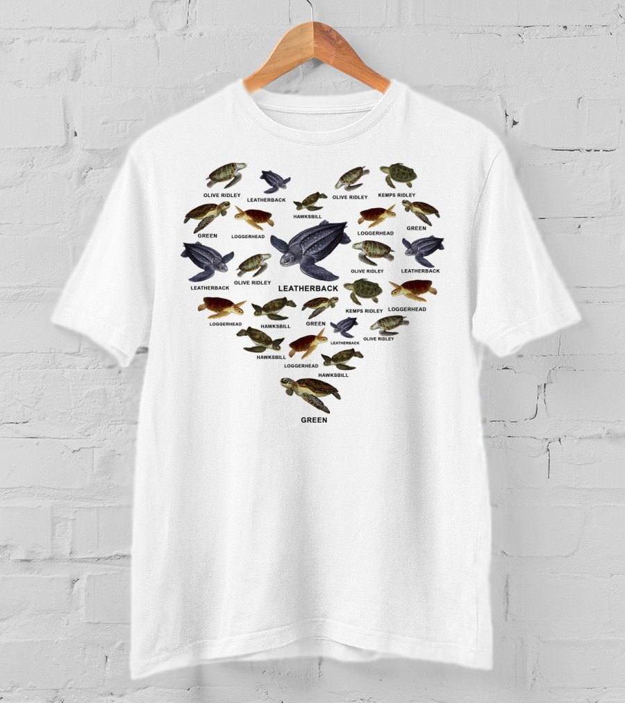 Turtle Hearts Green Hawksbill Olive Ridley Leatherback Loggerhead Kemps Ridley T-Shirt