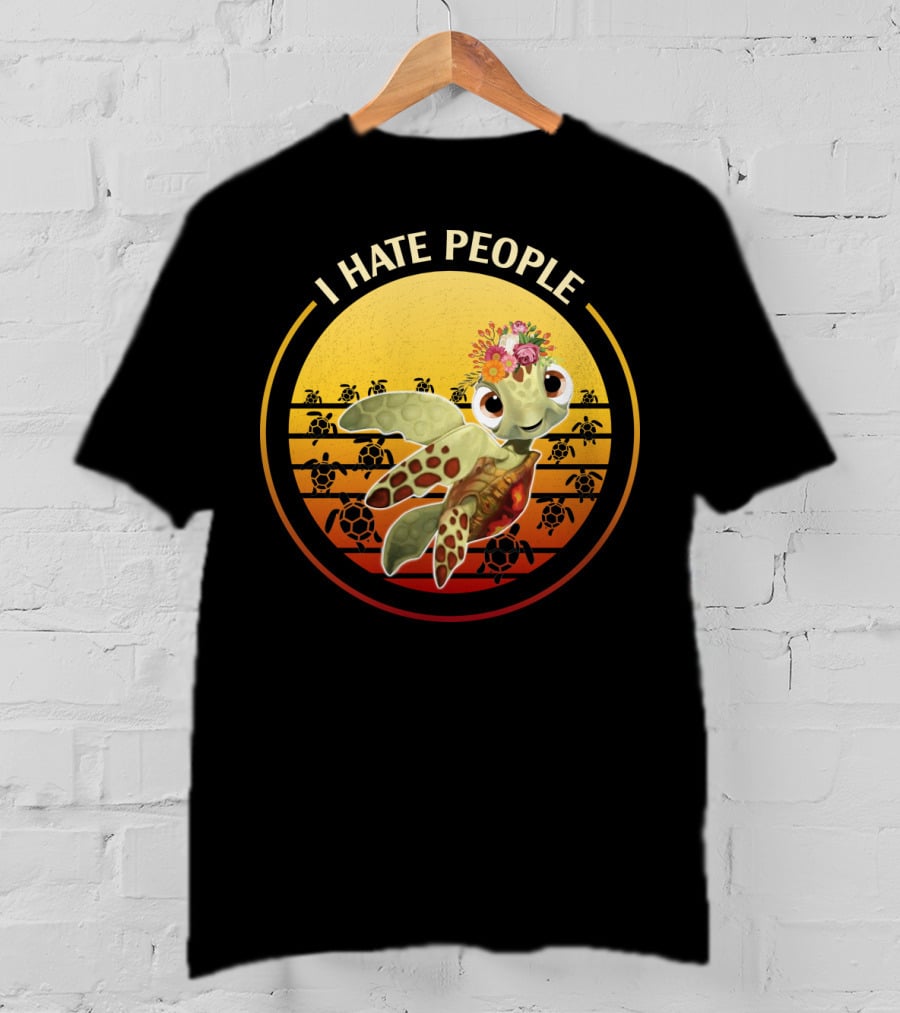 I Hate People Flower Turtle Retro Sunset T-Shirt