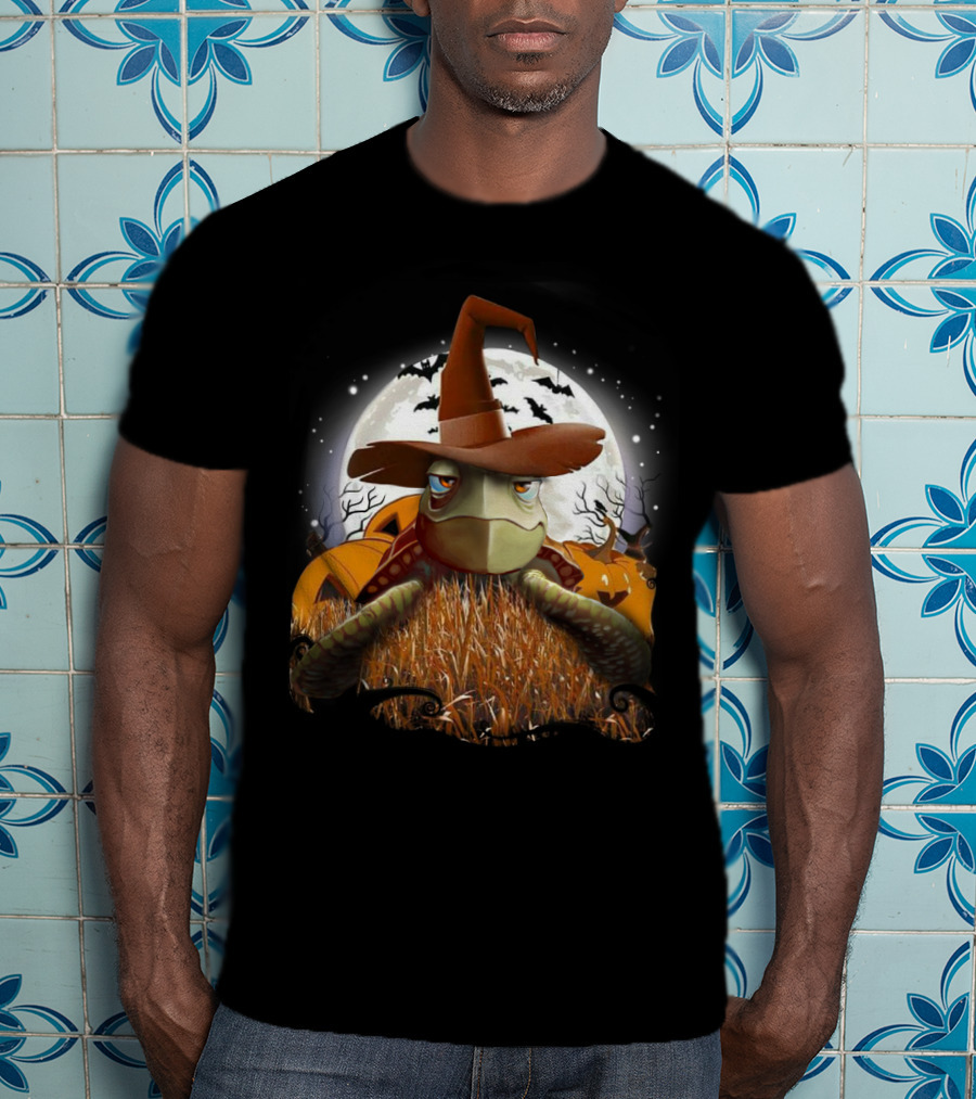Halloween Turtle In Witch Hat Moonlit Pumpkin Patch T-Shirt