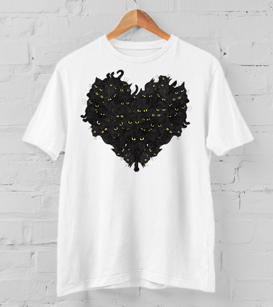 Cats Heartful Black Cats Yellow Eyes T-Shirt