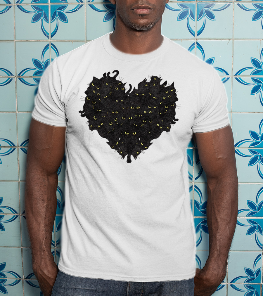 Cats Heartful Black Cats Yellow Eyes T-Shirt