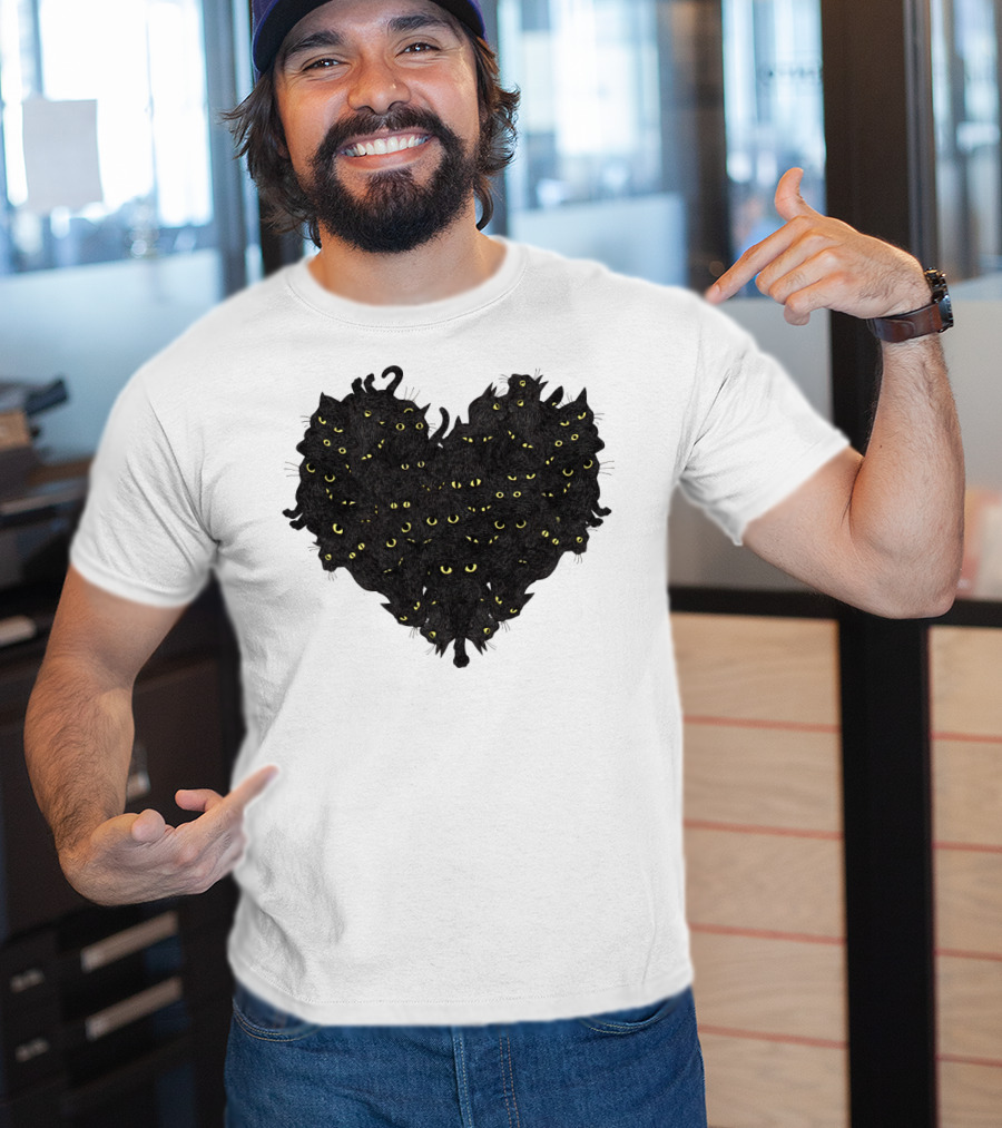 Cats Heartful Black Cats Yellow Eyes T-Shirt