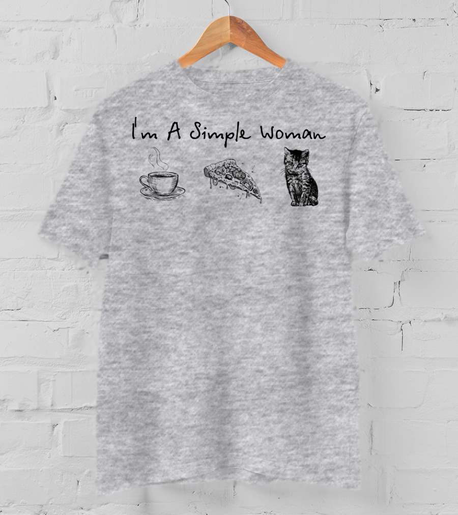 I'm A Simple Woman Coffee Pizza Cat T-Shirt