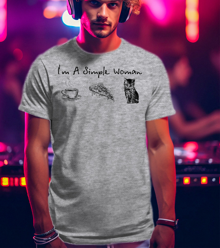 I'm A Simple Woman Coffee Pizza Cat T-Shirt
