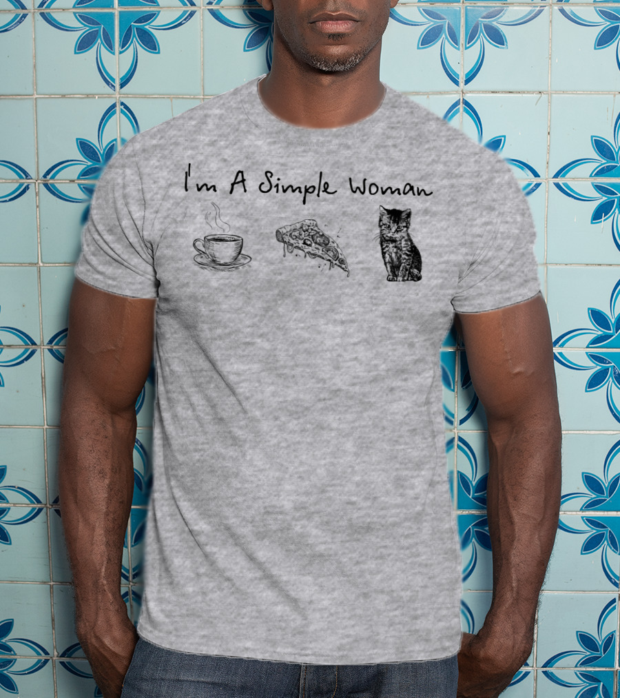 I'm A Simple Woman Coffee Pizza Cat T-Shirt