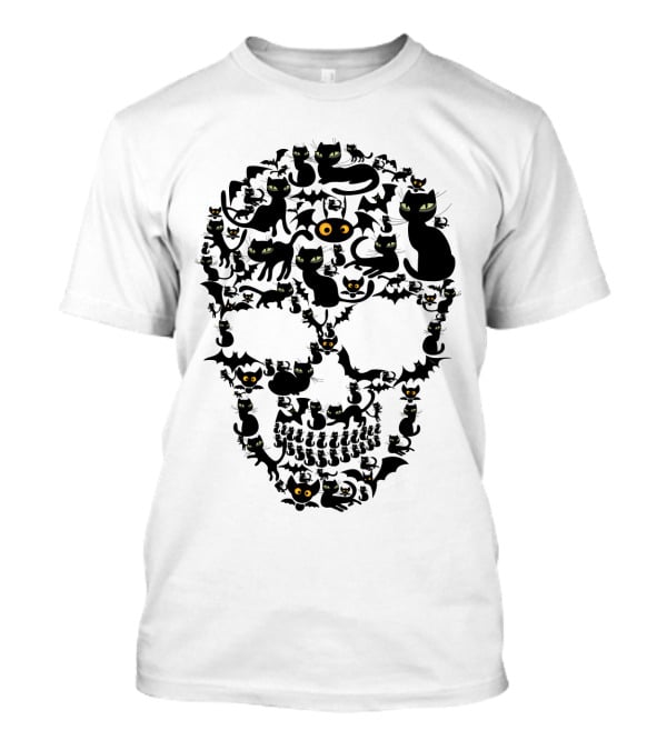 Cat Skull Bat Eyes Halloween Cats T-Shirt