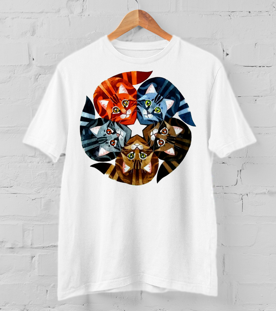 Cat Star Kaleidoscope With Five Colorful Cats In A Circle T-Shirt