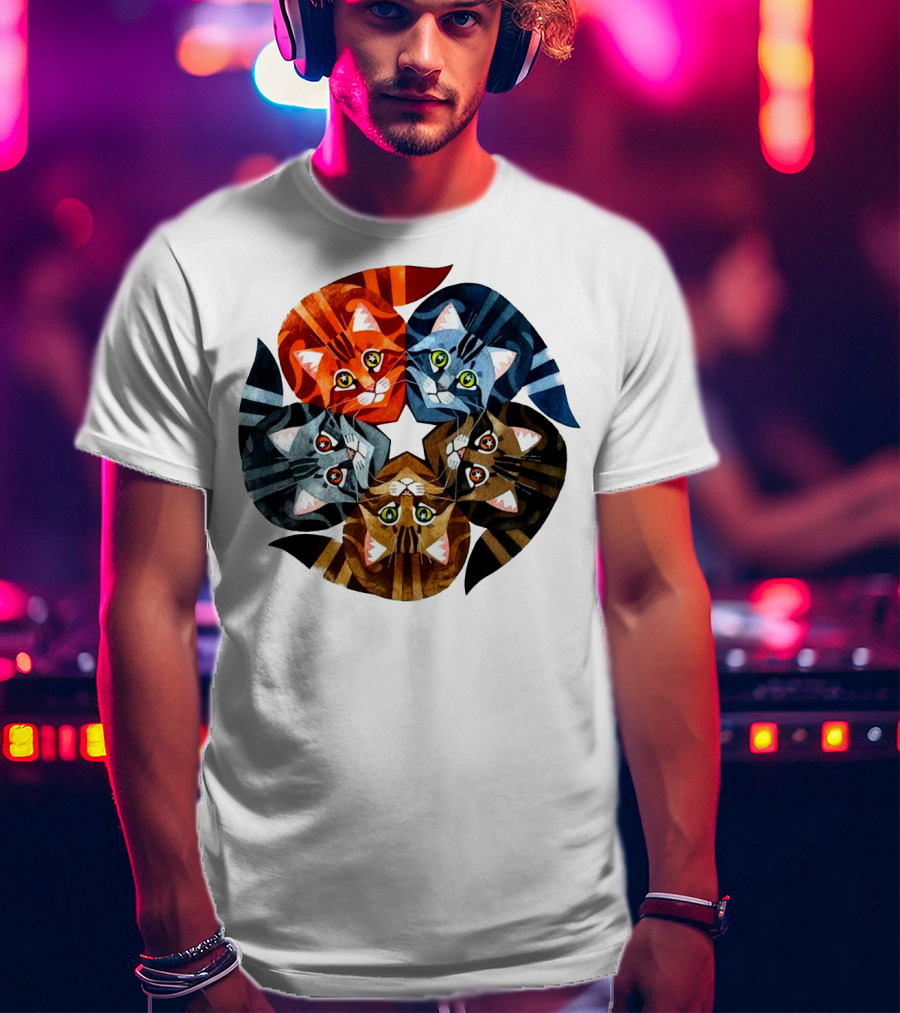 Cat Star Kaleidoscope With Five Colorful Cats In A Circle T-Shirt