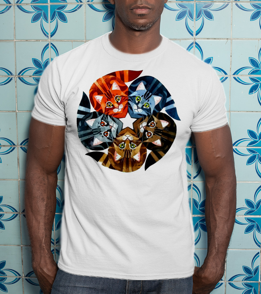 Cat Star Kaleidoscope With Five Colorful Cats In A Circle T-Shirt