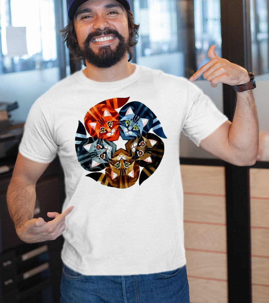 Cat Star Kaleidoscope With Five Colorful Cats In A Circle T-Shirt