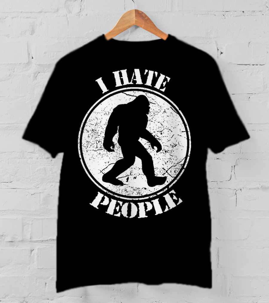 I Hate People Bigfoot Silhouette Walking In Circle T-Shirt