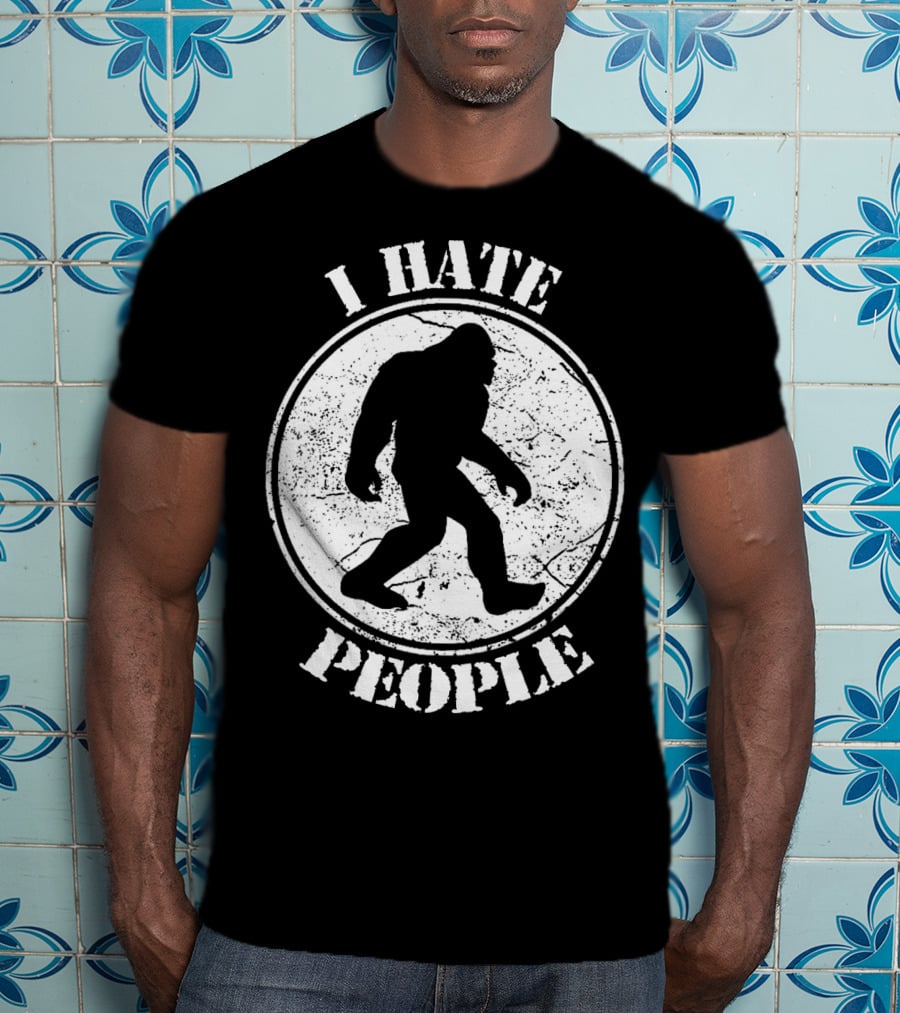 I Hate People Bigfoot Silhouette Walking In Circle T-Shirt