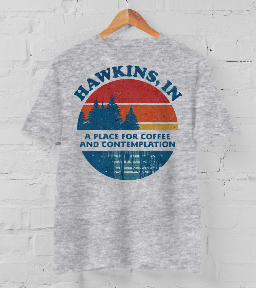 HAWKINS, IN A Place For Coffee And Contemplation Vintage Forest Sunset Circle T-Shirt
