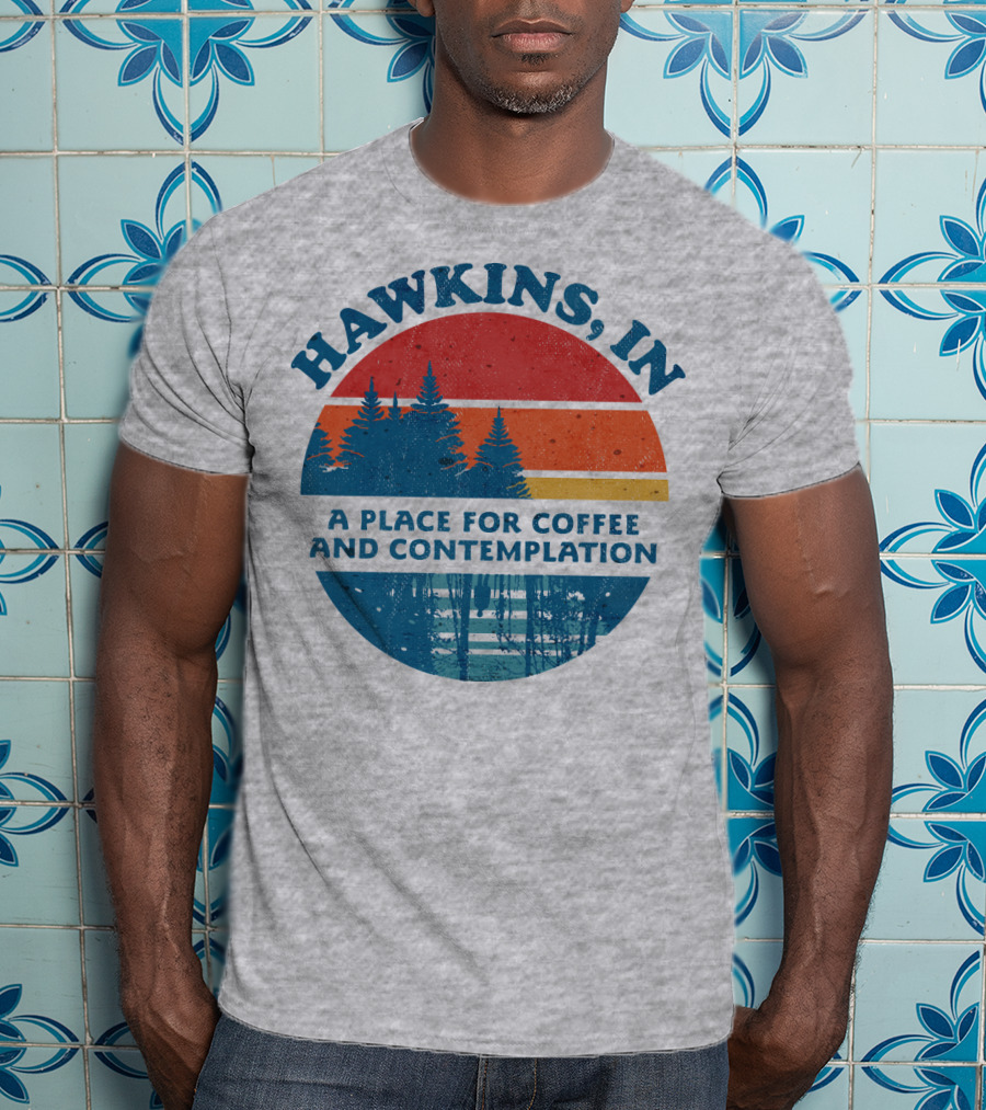 HAWKINS, IN A Place For Coffee And Contemplation Vintage Forest Sunset Circle T-Shirt