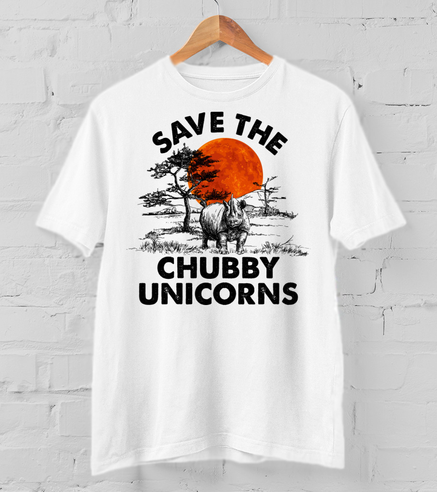 Save The Chubby Unicorns Rhino Conservation Sunset Scene T-Shirt