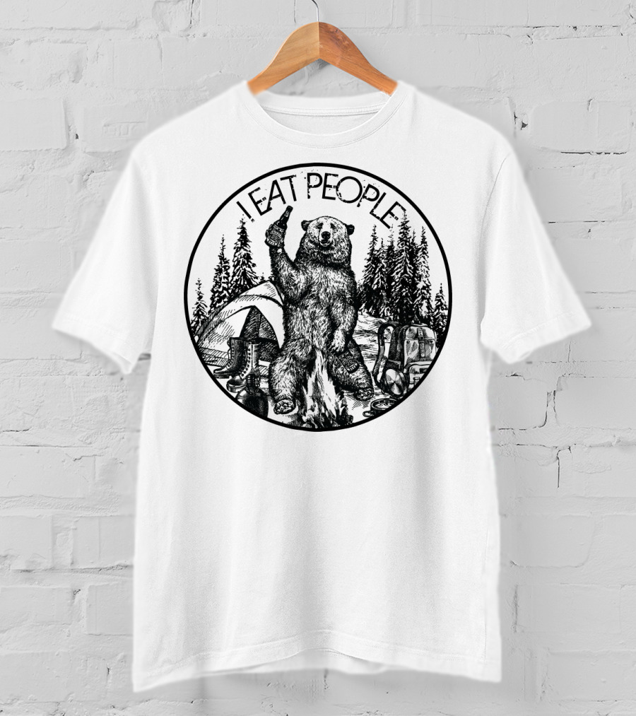 I Eat People Bear Camping Scene With Beer T-Shirt