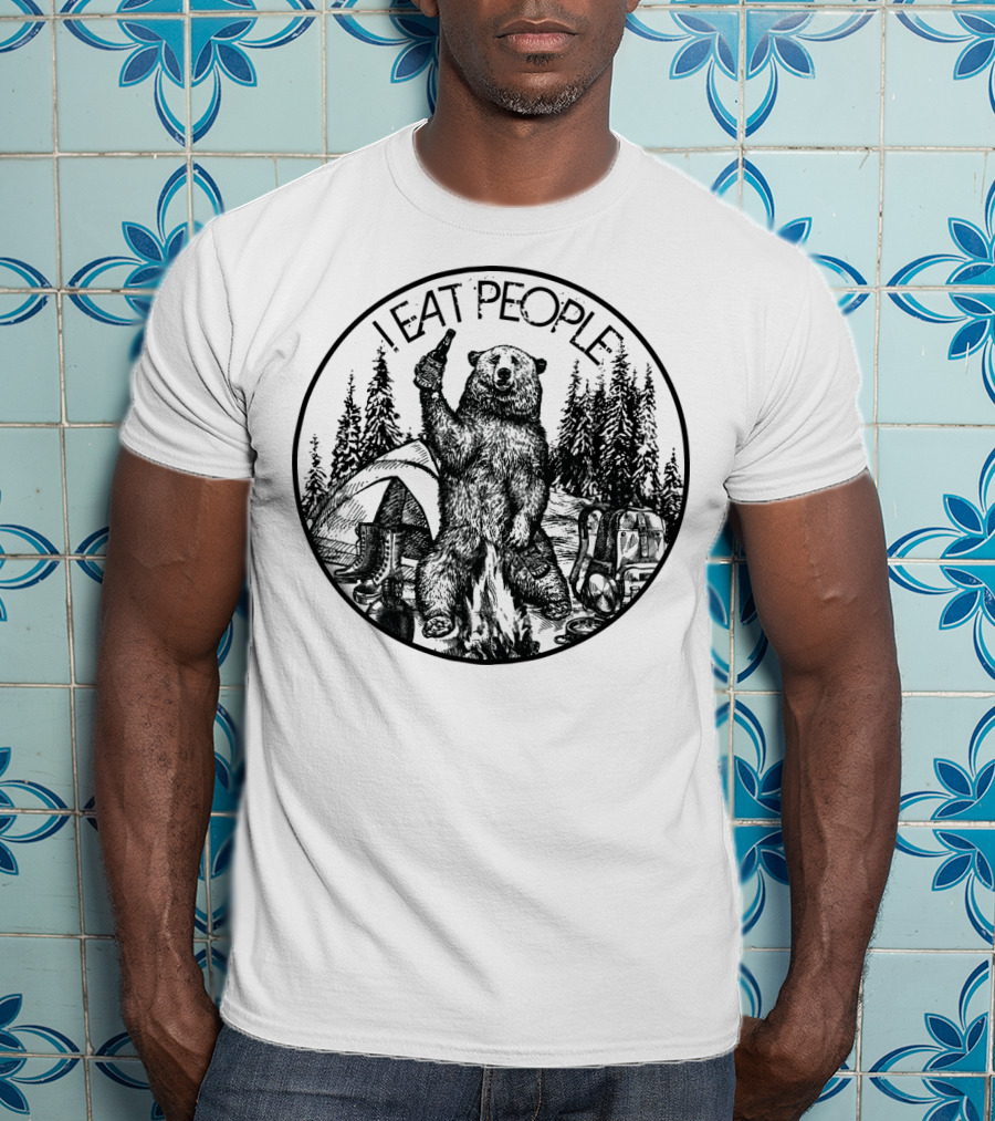I Eat People Bear Camping Scene With Beer T-Shirt