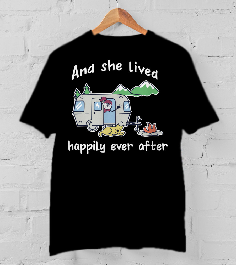 And She Lived Happily Ever After Camper Mountains Campfire Dog T-Shirt