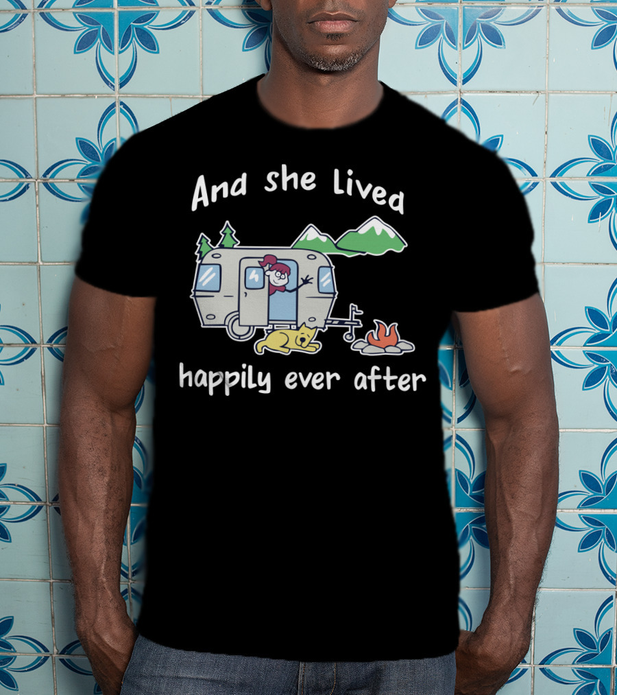 And She Lived Happily Ever After Camper Mountains Campfire Dog T-Shirt