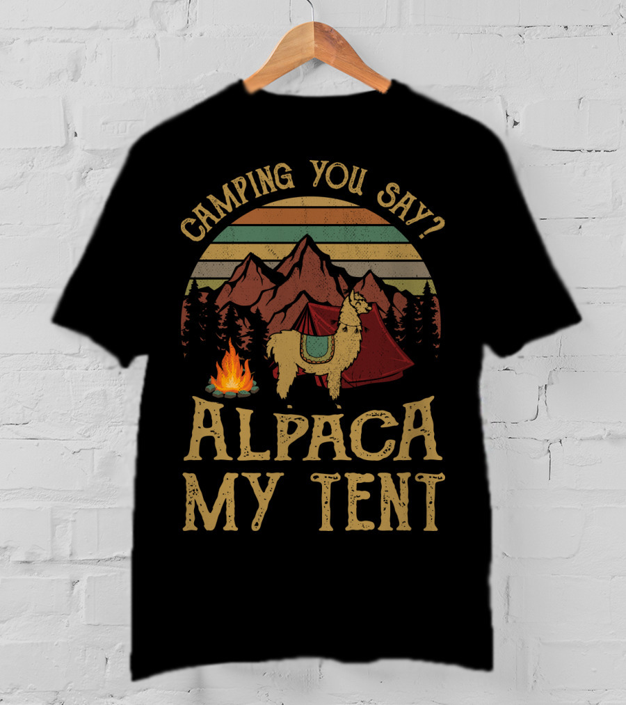 Camping You Say Alpaca My Tent Vintage Mountains And Campfire T-Shirt
