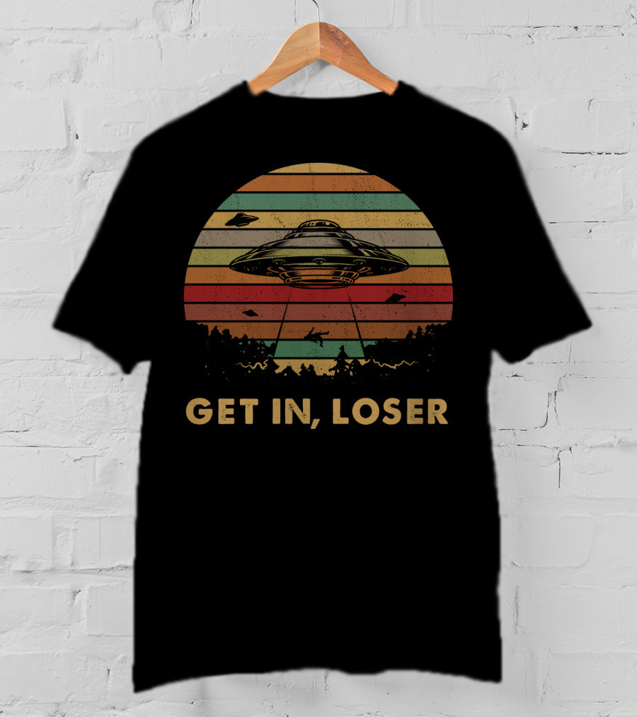 Get In Loser UFO Vintage Sunset Retro Stripes T-Shirt