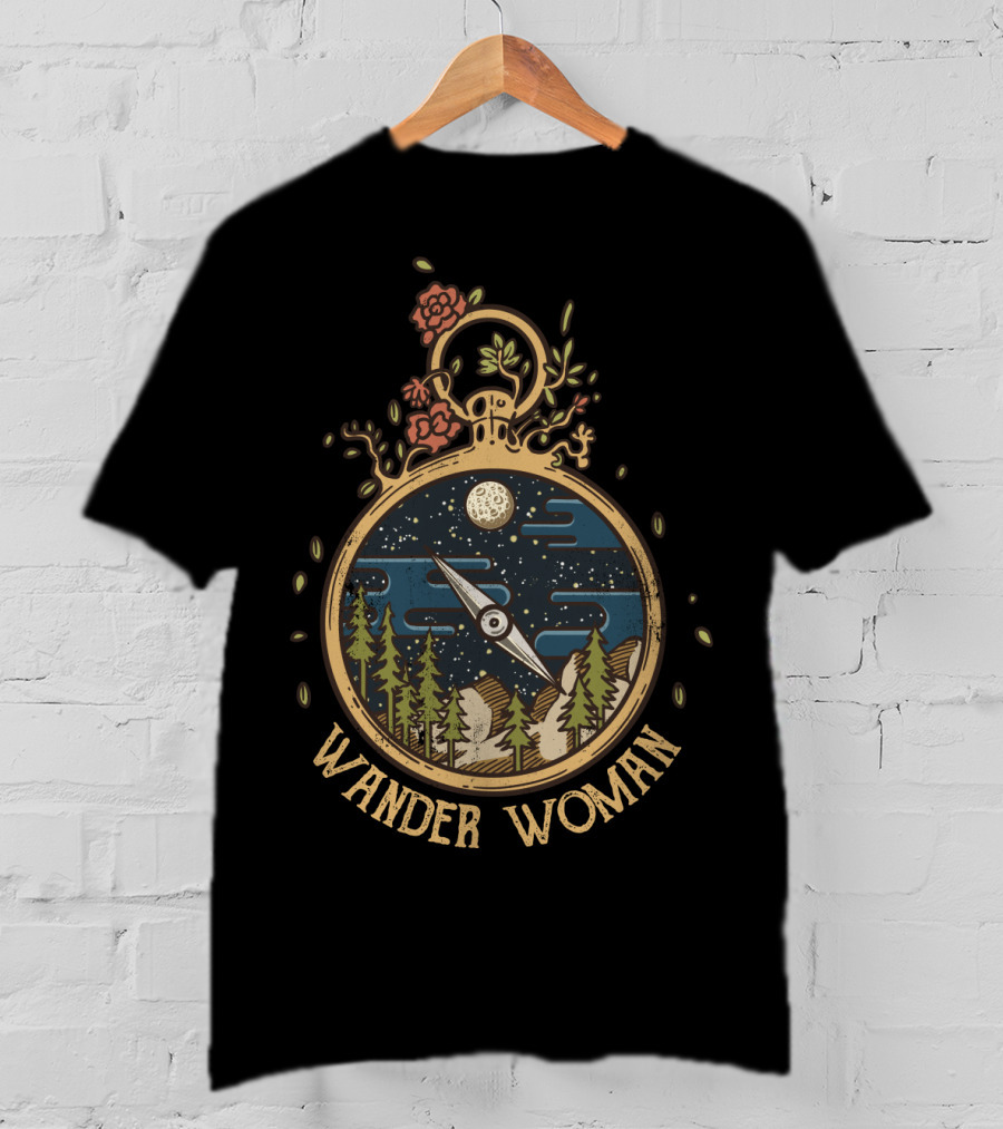 Wander Woman Adventure Compass With Moon And Forest Scene T-Shirt