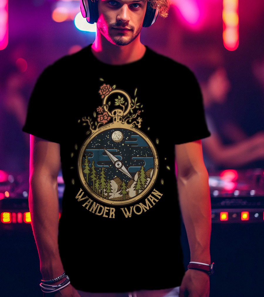Wander Woman Adventure Compass With Moon And Forest Scene T-Shirt