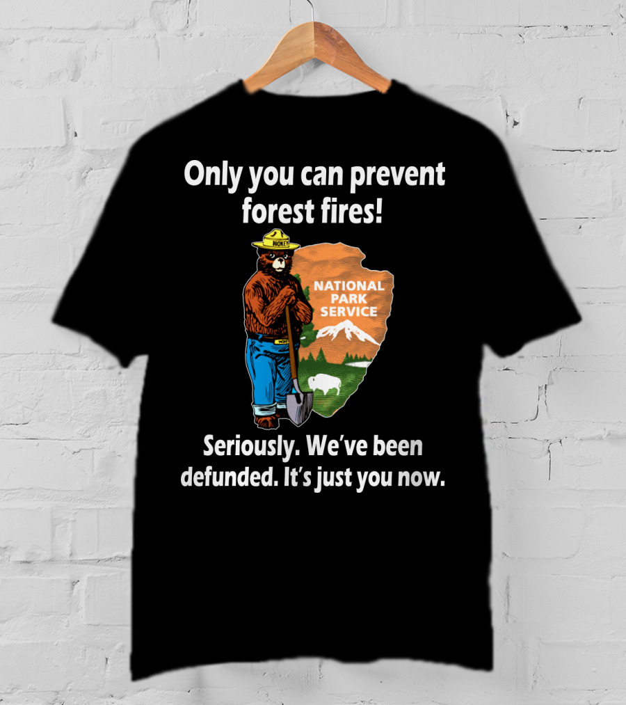 Only You Can Prevent Forest Fires National Park Service Seriously We've Been Defunded It's Just You Now T-Shirt