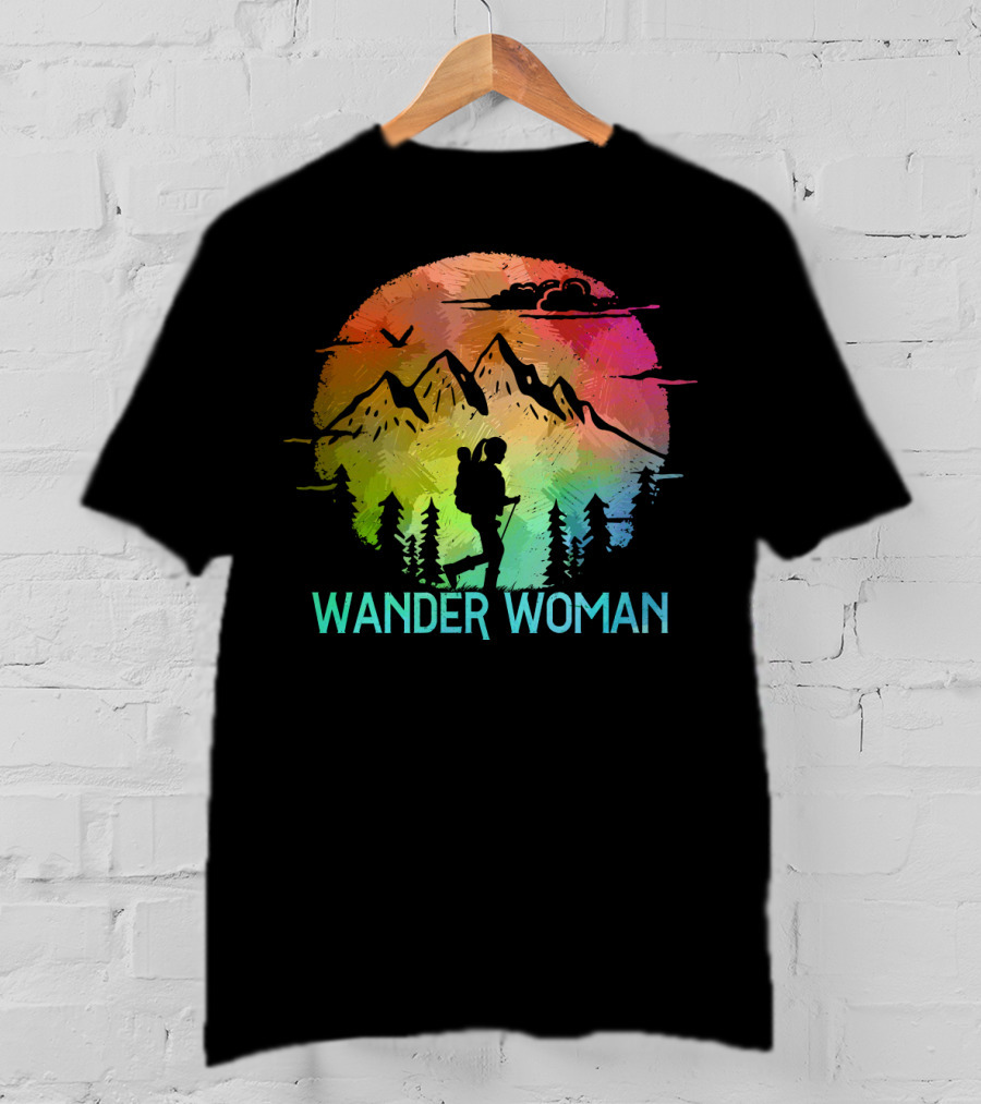 Wander Woman Hiking Adventure Rainbow Mountain Sunset T-Shirt