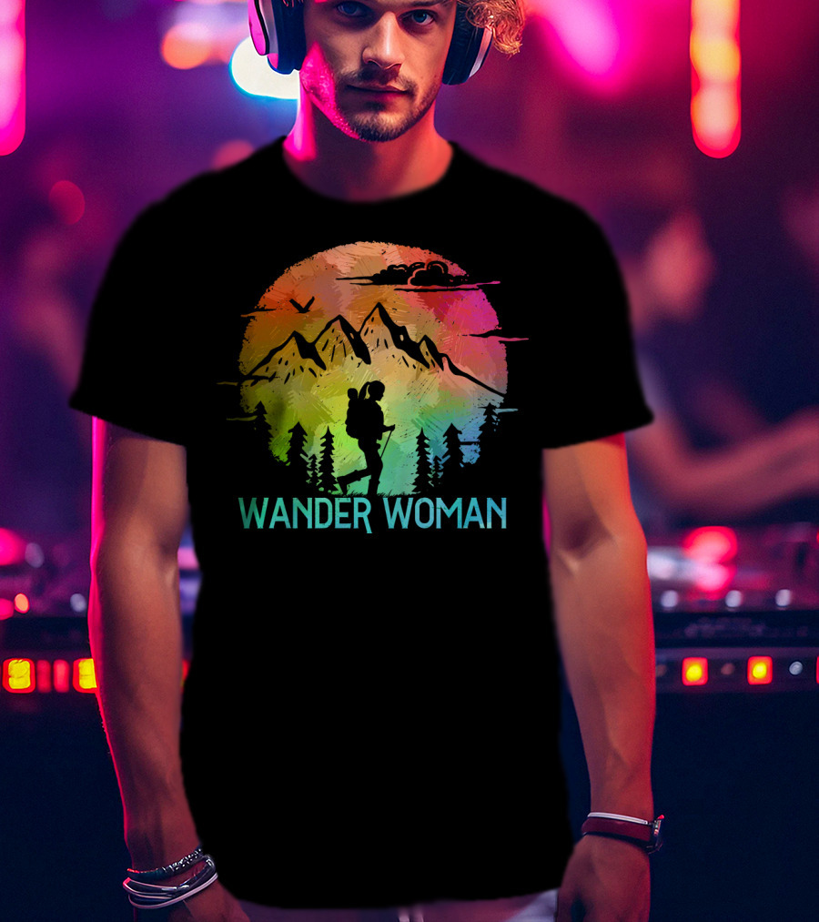Wander Woman Hiking Adventure Rainbow Mountain Sunset T-Shirt