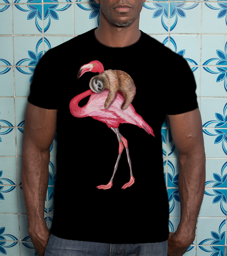 Sloth Riding Flamingo T-Shirt