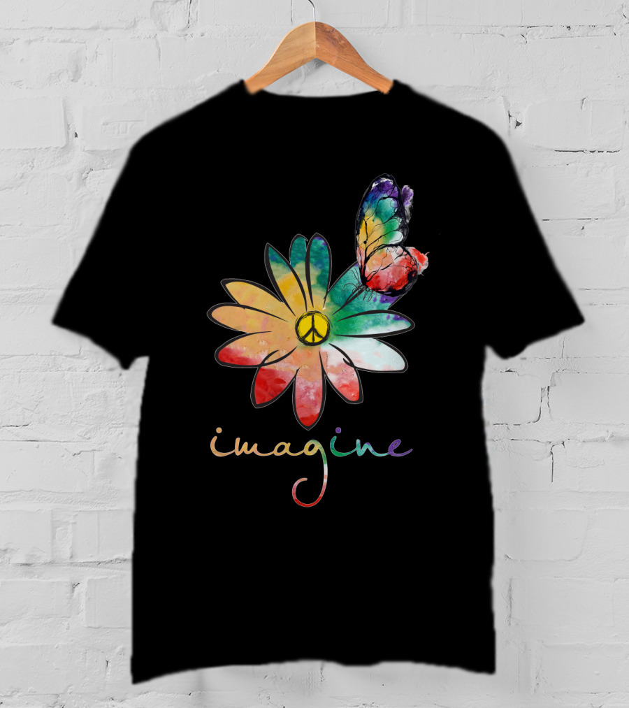 Imagine Peace Flower Hippie Butterfly T-Shirt