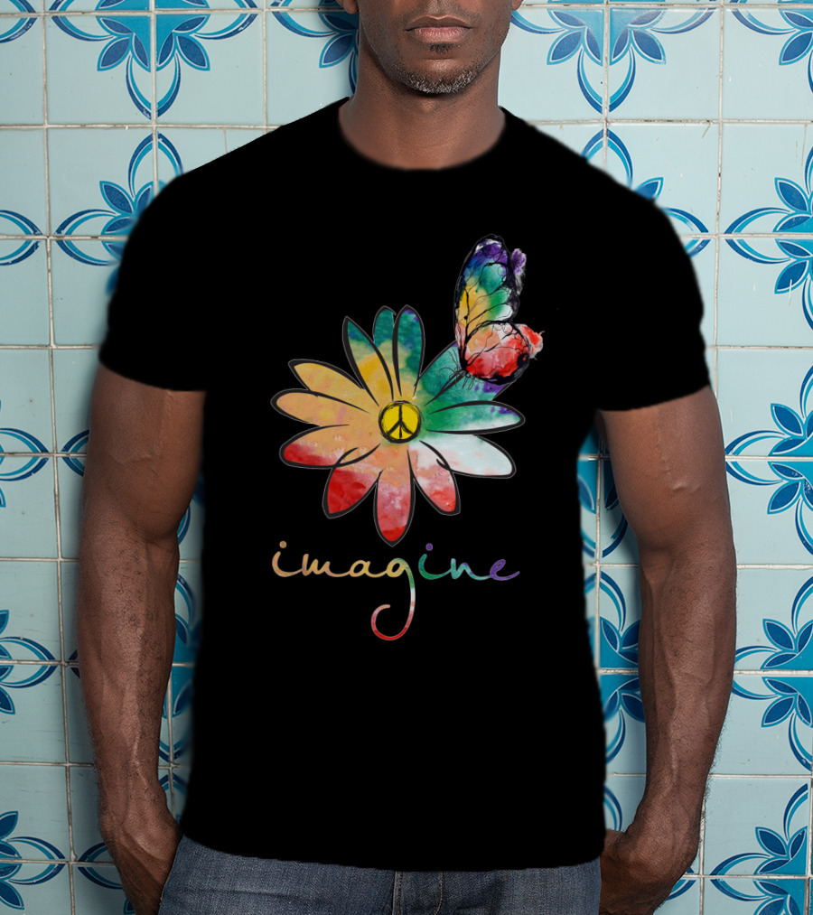 Imagine Peace Flower Hippie Butterfly T-Shirt