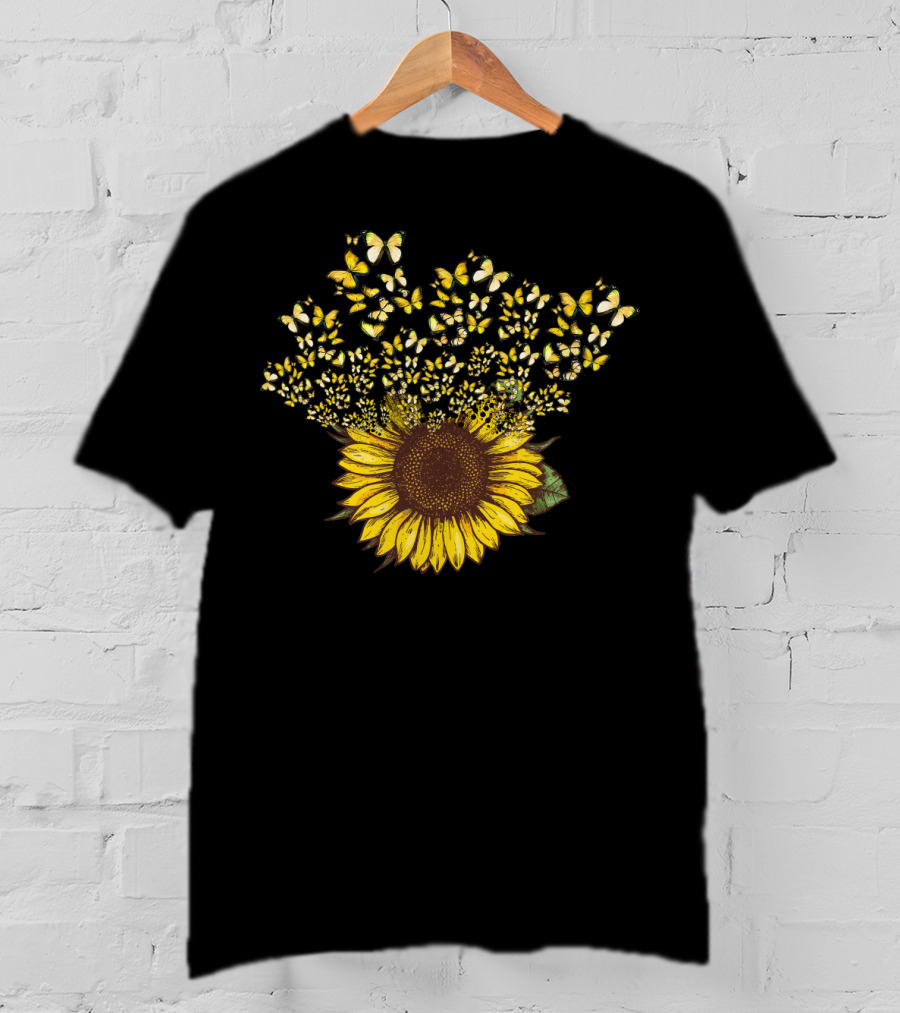 Sunflower With Yellow Butterfly Blossom Explosion T-Shirt