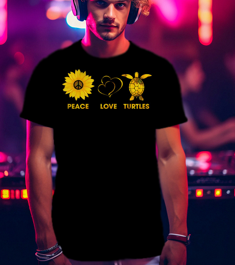 Peace Love Turtles Sunflower Heart Turtle T-Shirt