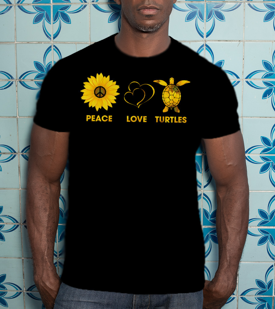 Peace Love Turtles Sunflower Heart Turtle T-Shirt