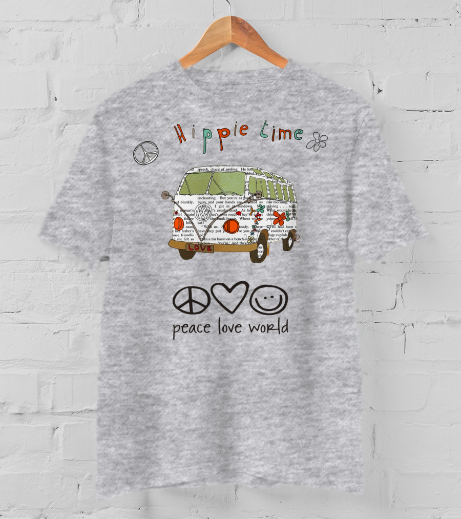 Hippie Time Peace Love World Retro Van Design With Symbols T-Shirt