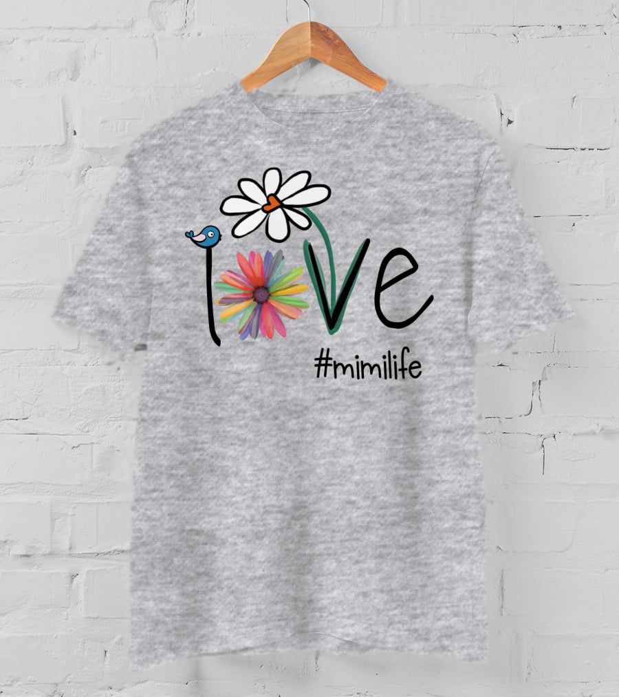 Love Mimi Life Floral Design With Bluebird And Colorful Flowers T-Shirt