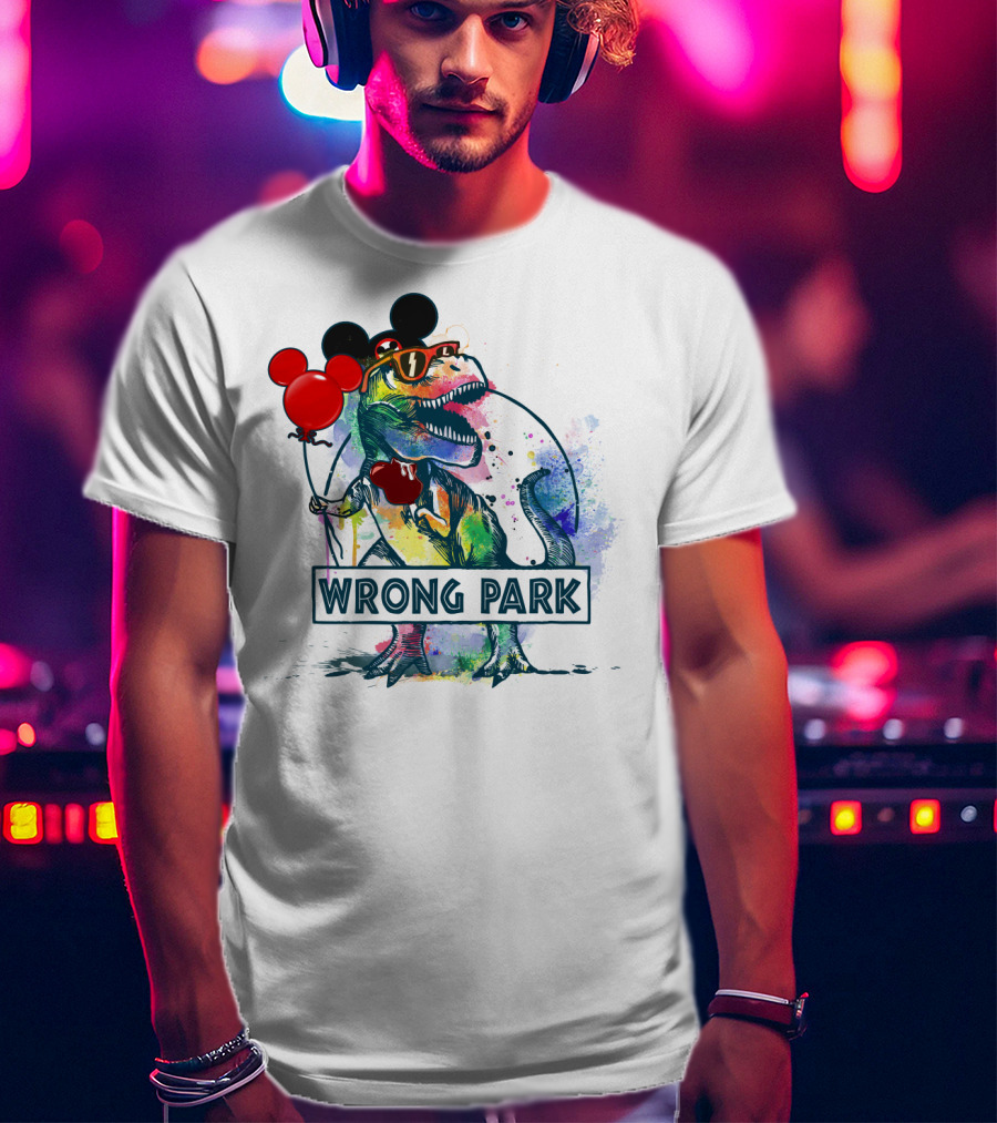 Wrong Park T Rex With Mickey Ears And Balloon T-Shirt
