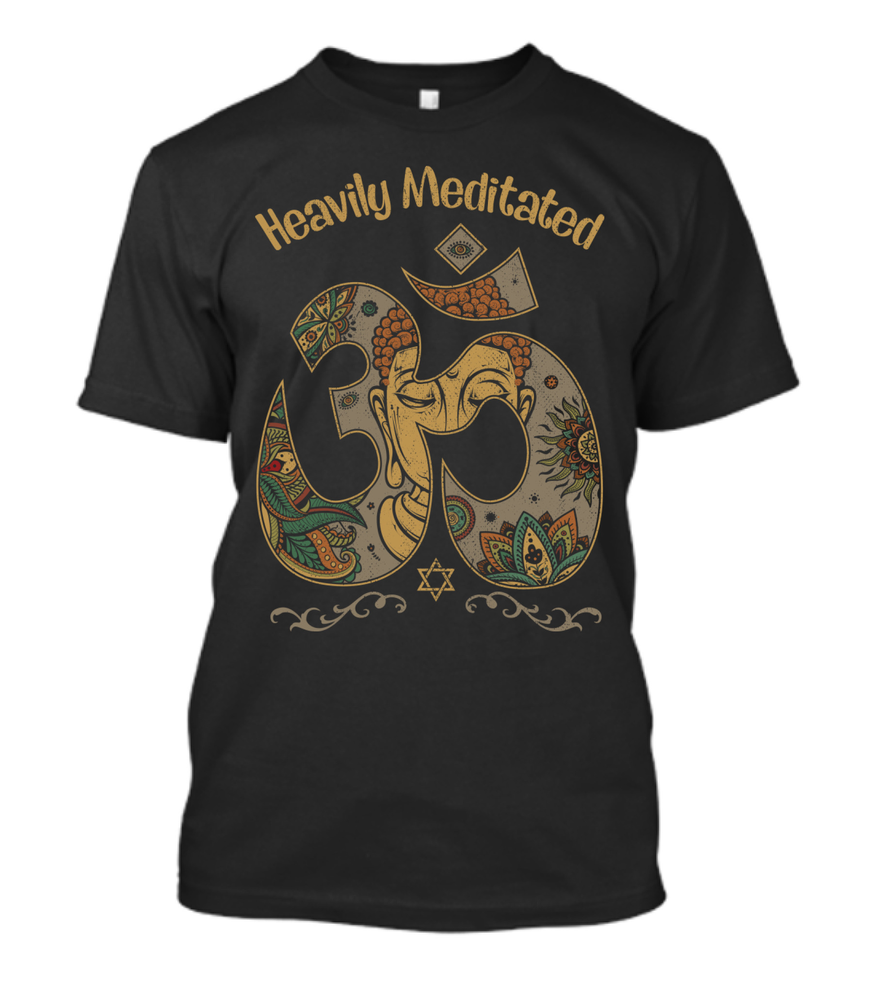 Heavily Meditated Om Symbol With Buddha Face And Mandala T-Shirt