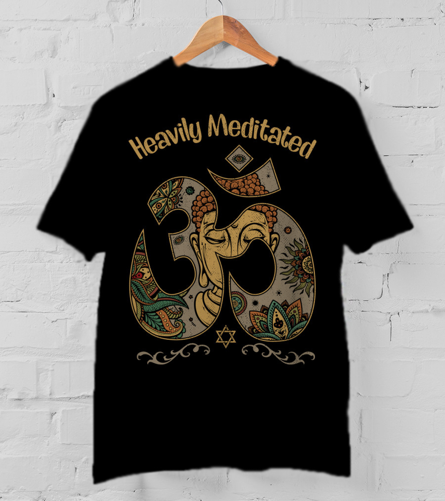 Heavily Meditated Om Symbol With Buddha Face And Mandala T-Shirt
