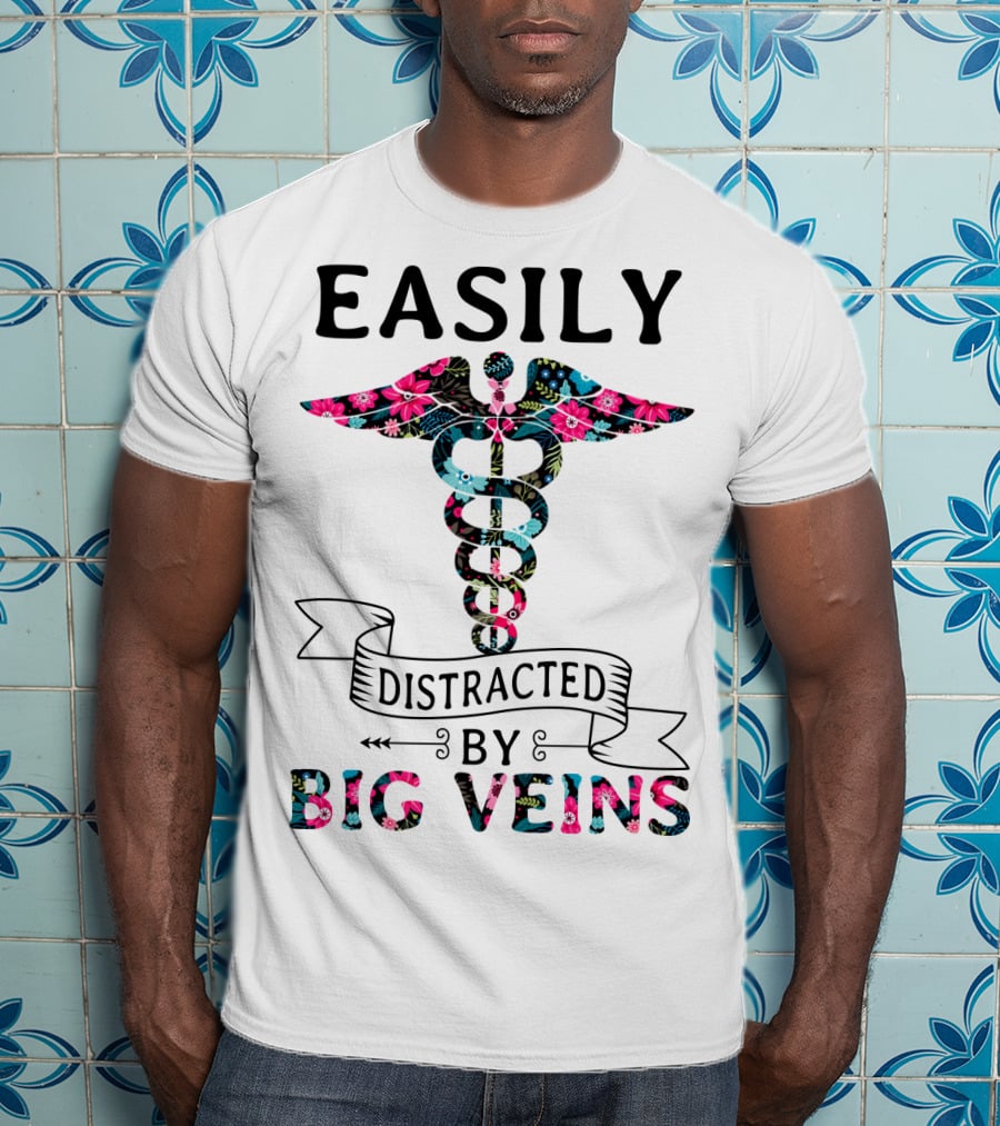 Easily Distracted By Big Veins Caduceus Floral T-Shirt