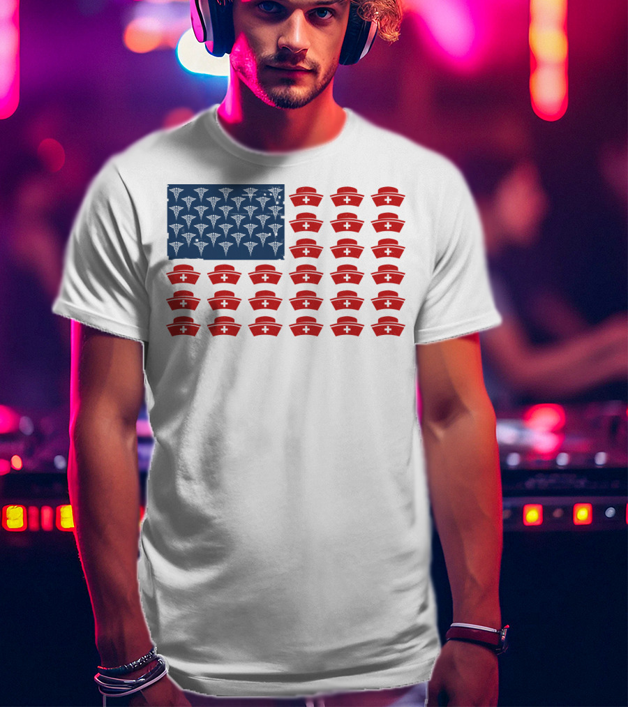 Caduceus Nurse Caps National Flag T-Shirt