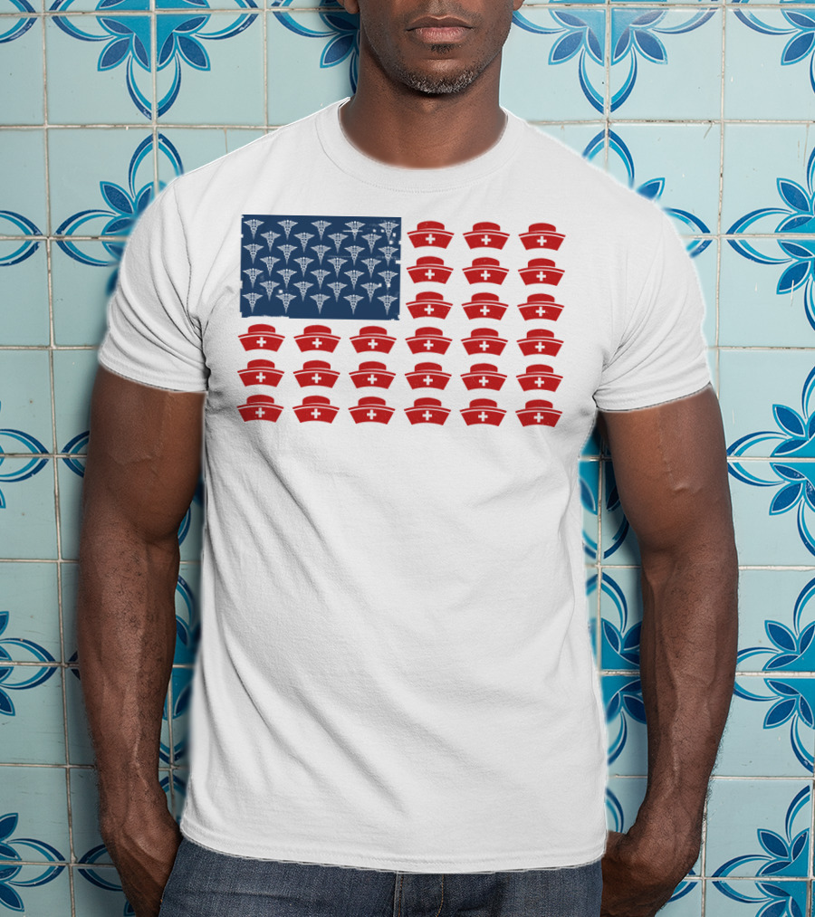 Caduceus Nurse Caps National Flag T-Shirt
