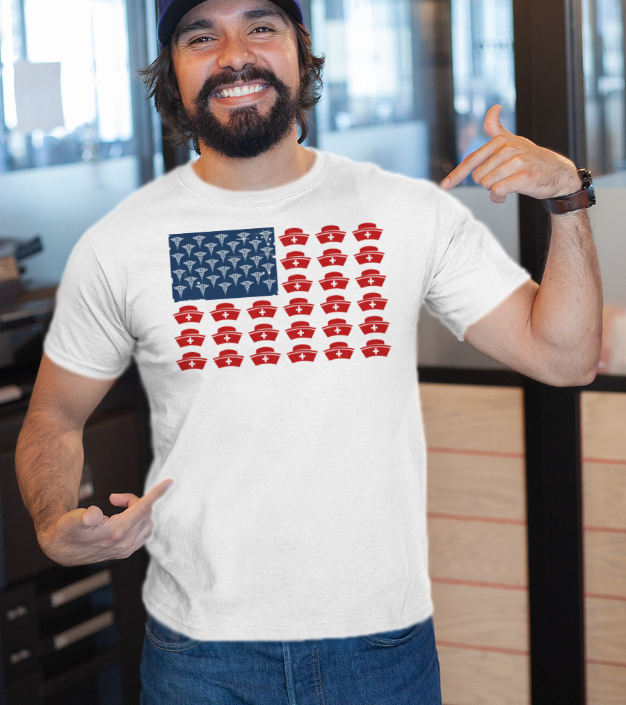 Caduceus Nurse Caps National Flag T-Shirt