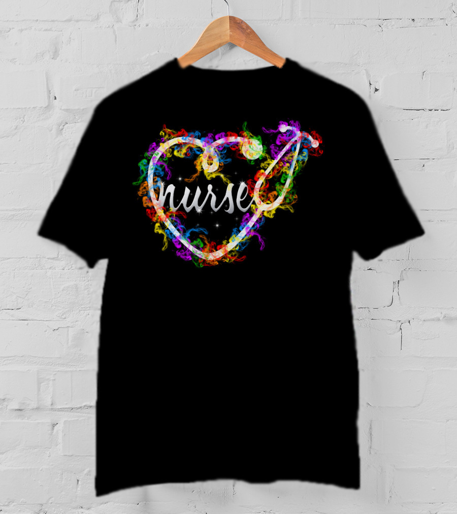 Nurse Heart Stethoscope Colorful Smoke T-Shirt