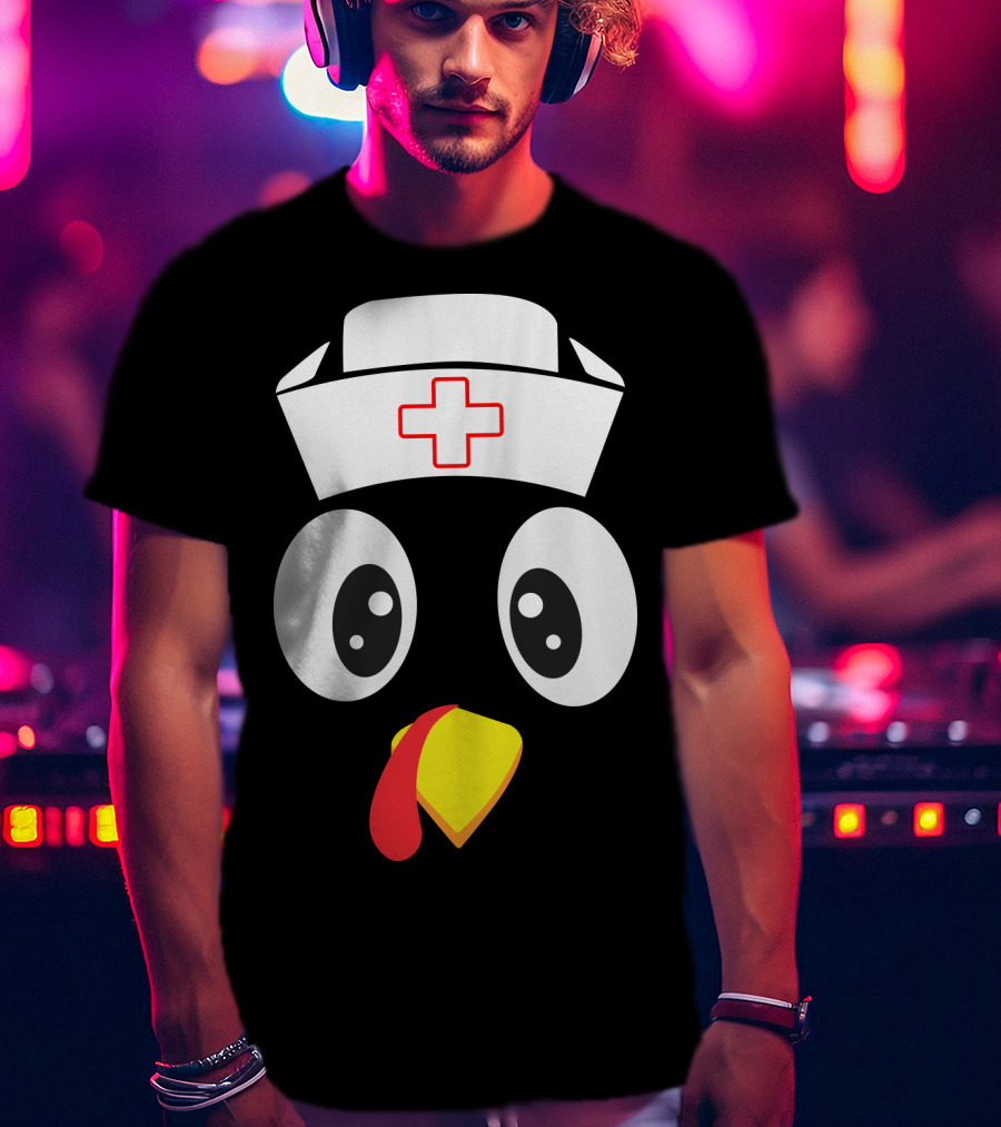 Turkey Nurse Cute Cartoon Face With Medical Hat T-Shirt