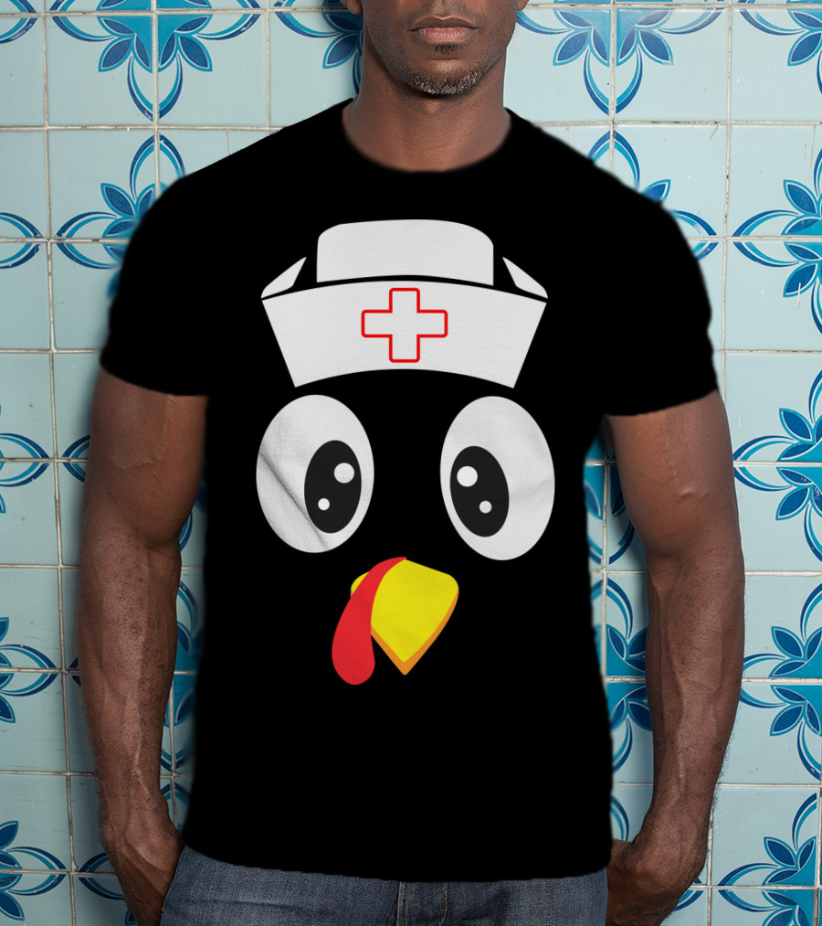 Turkey Nurse Cute Cartoon Face With Medical Hat T-Shirt