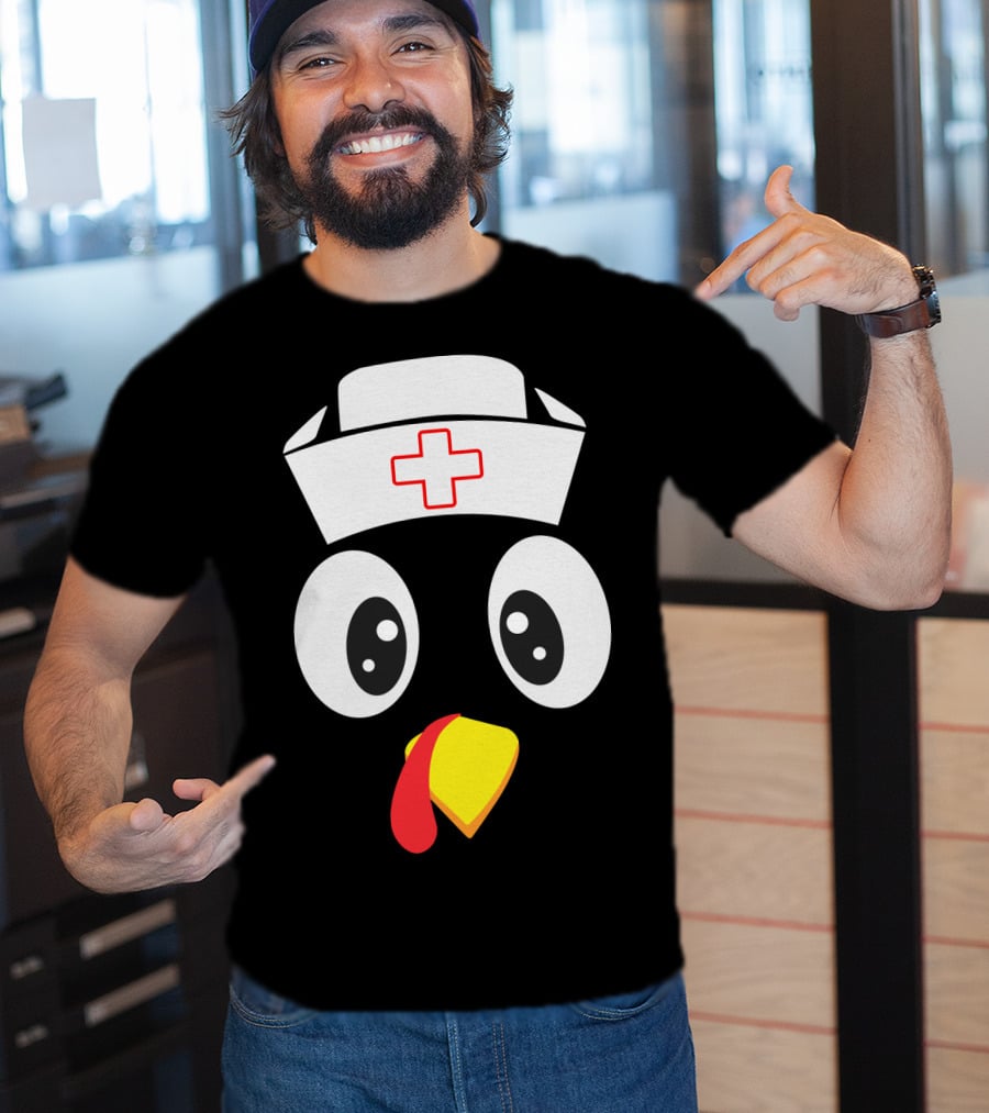 Turkey Nurse Cute Cartoon Face With Medical Hat T-Shirt